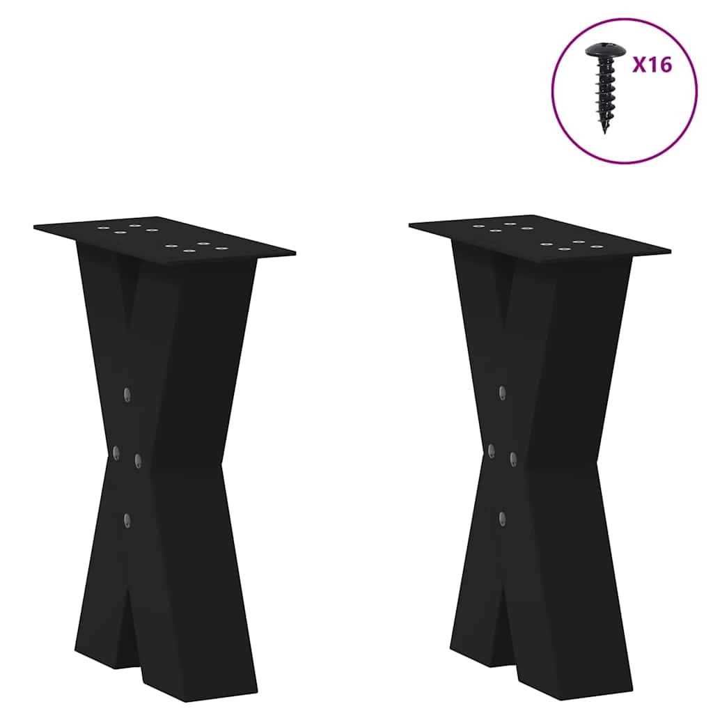 Set di 2 gambe per tavolino da caffè a forma di X 28 x 42-43 cm con piedini regolabili design moderno acciaio nero 02_0057220