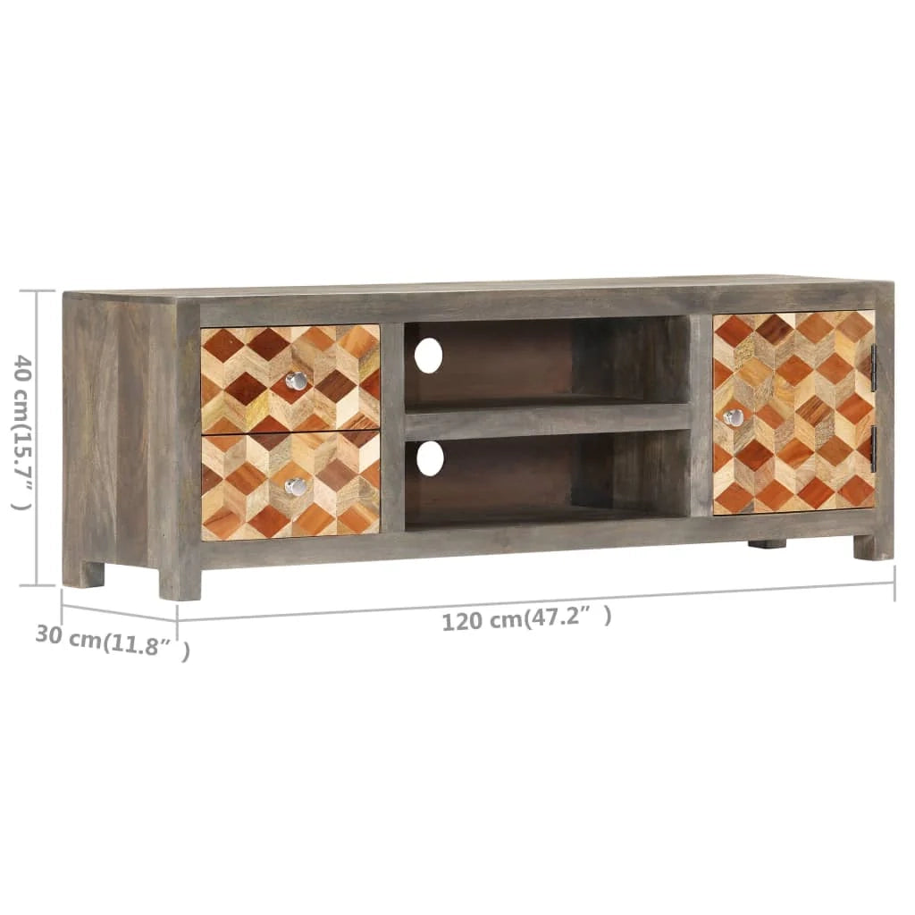 Mobile TV multimediale mensola TV credenza TV sala da pranzo soggiorno camera da letto 120 x 30 x 40 cm legno massello di mango grigio 02_0025836