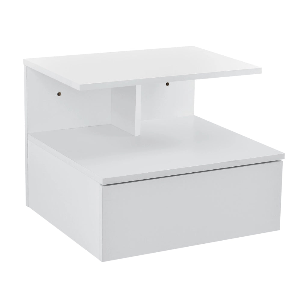 Comodino da Parete Amberg con Cassetto e Ripiani 40x35x31 cm - Bianco [en.casa]