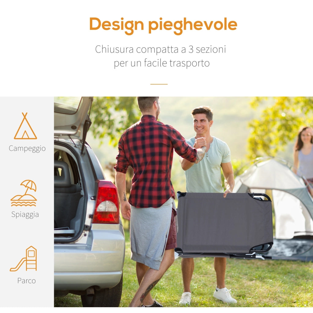 Easycomfort Sedia Sdraio da Esterno Pieghevole con Foro per il Viso e Cuscini, Lettino Prendisole da Giardino, Spiaggia e Campeggio, Grigio