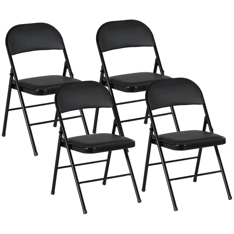 Sedie pieghevoli set da 4 con seduta imbottita salvaspazio per ufficio sala da pranzo e attesa in similpelle nera