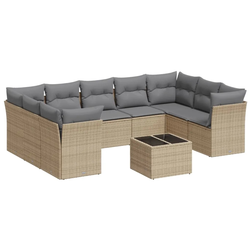 Set Divano da Giardino 10 pz con Cuscini Beige in Polyrattan