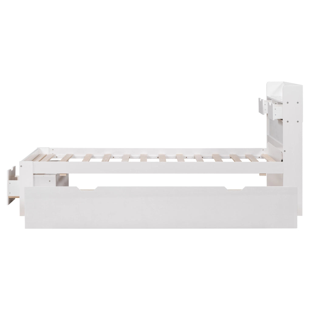 Letto singolo multifunzione 90x190 cm con porta USB e prese; bianco in MDF