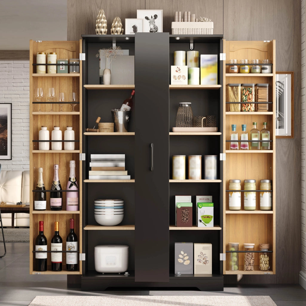 Credenza con 2 ante e 4 ripiani regolabili, porta spezie verticale, per cucina e soggiorno, 150 × 78 × 40 cm