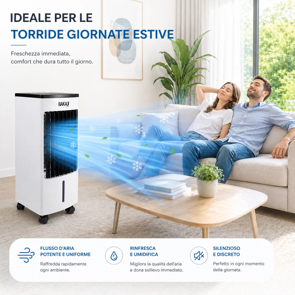 Raffrescatore Aria 80W 4LT Ventilatore Umidificatore con Telecomando
