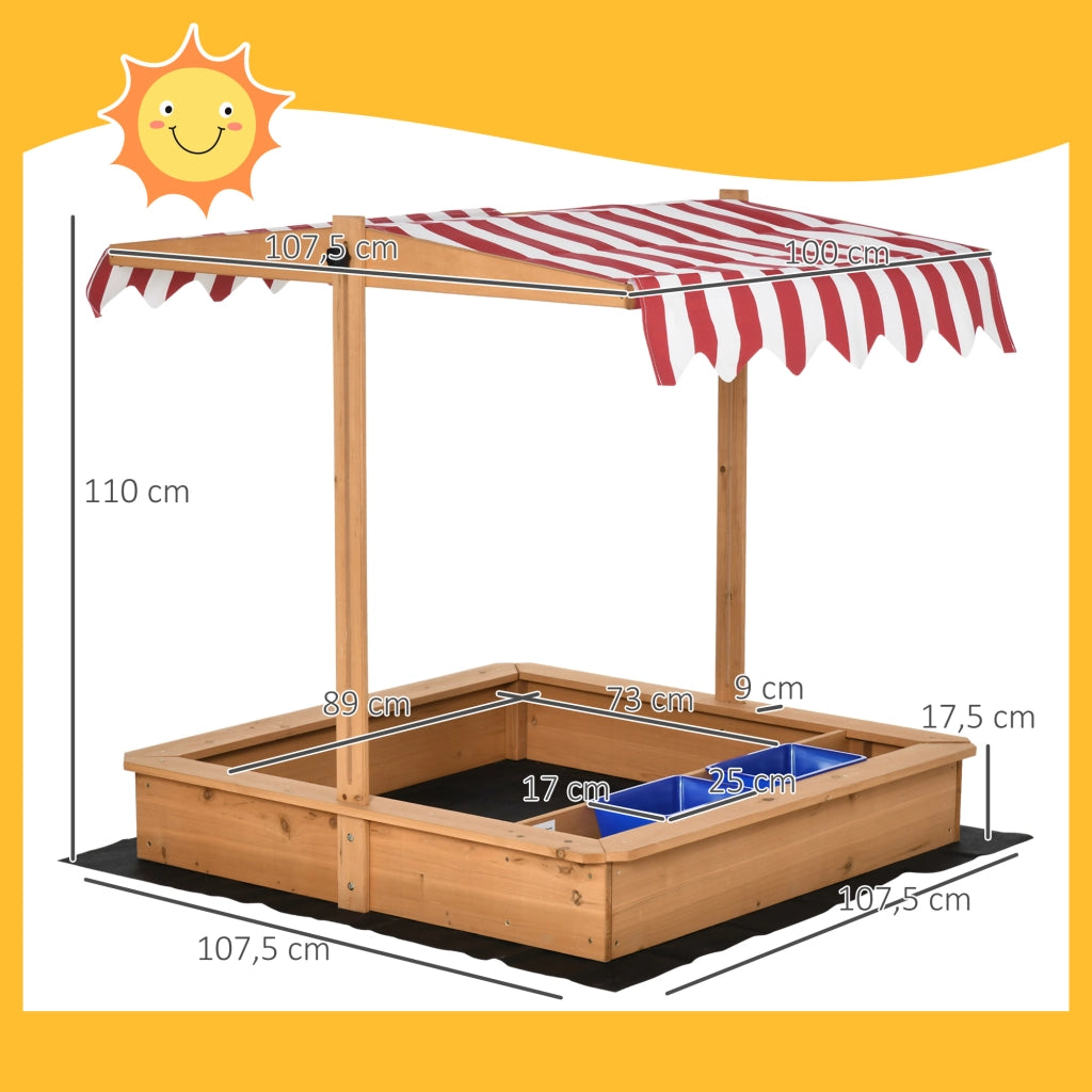 Sandbox per bambini con copertura regolabile in altezza ¨C zephmum ¨C 107.5x107.5 cm in legno
