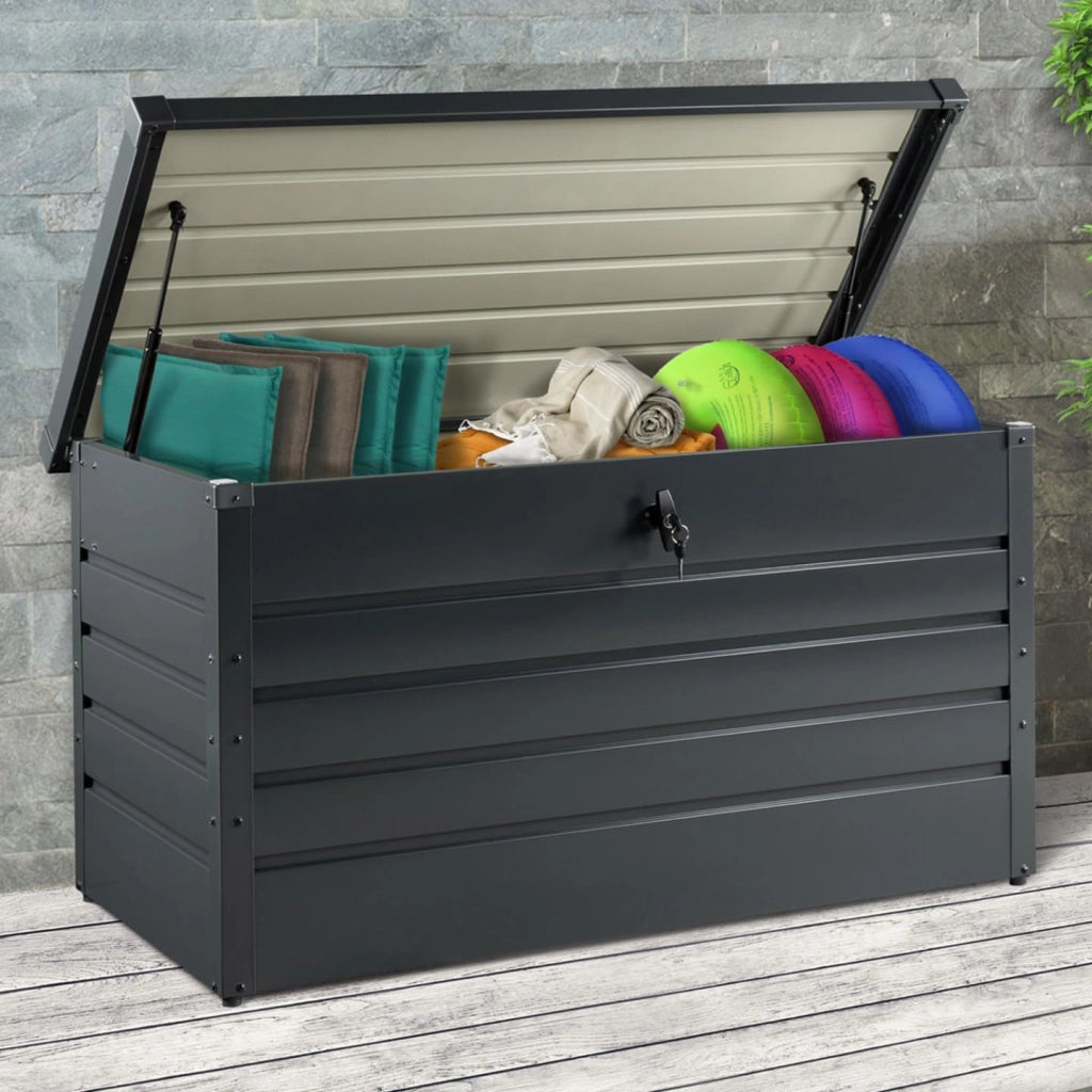 Baule Contenitore Metallico con Serratura Grigio Antracite per Giardino 350L