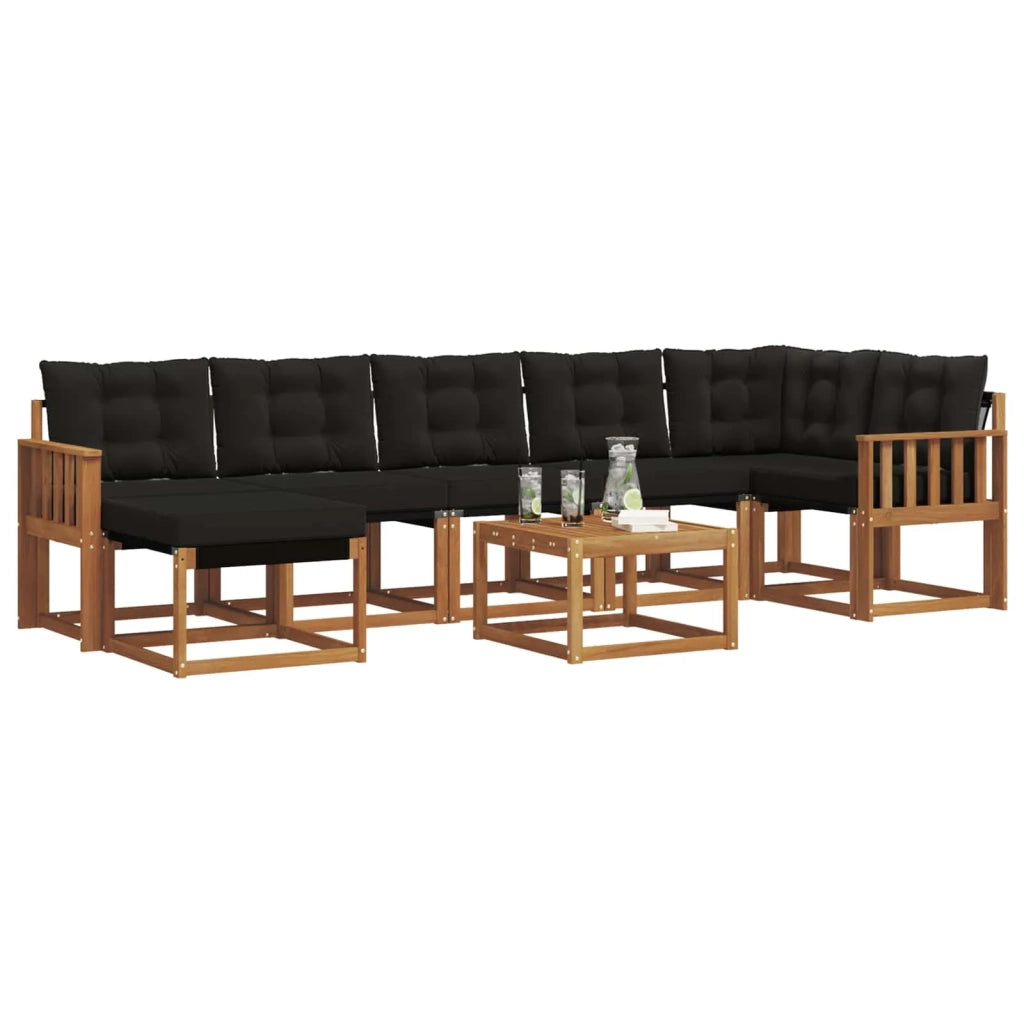 Set di divani da esterno con cuscino 8 pcs Naturale e Nero