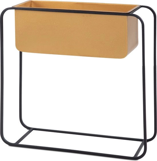 Design Moderno di Pianta - Scatola per Piante Quadrata - Nero e Oro - Contenitore per Piante Elegante e Funzionale per Interni - 60cm x 60cm x 24cm - Struttura in Ferro Manuale - Contenitore Rimovibile - 5kg di Capacità di Carico