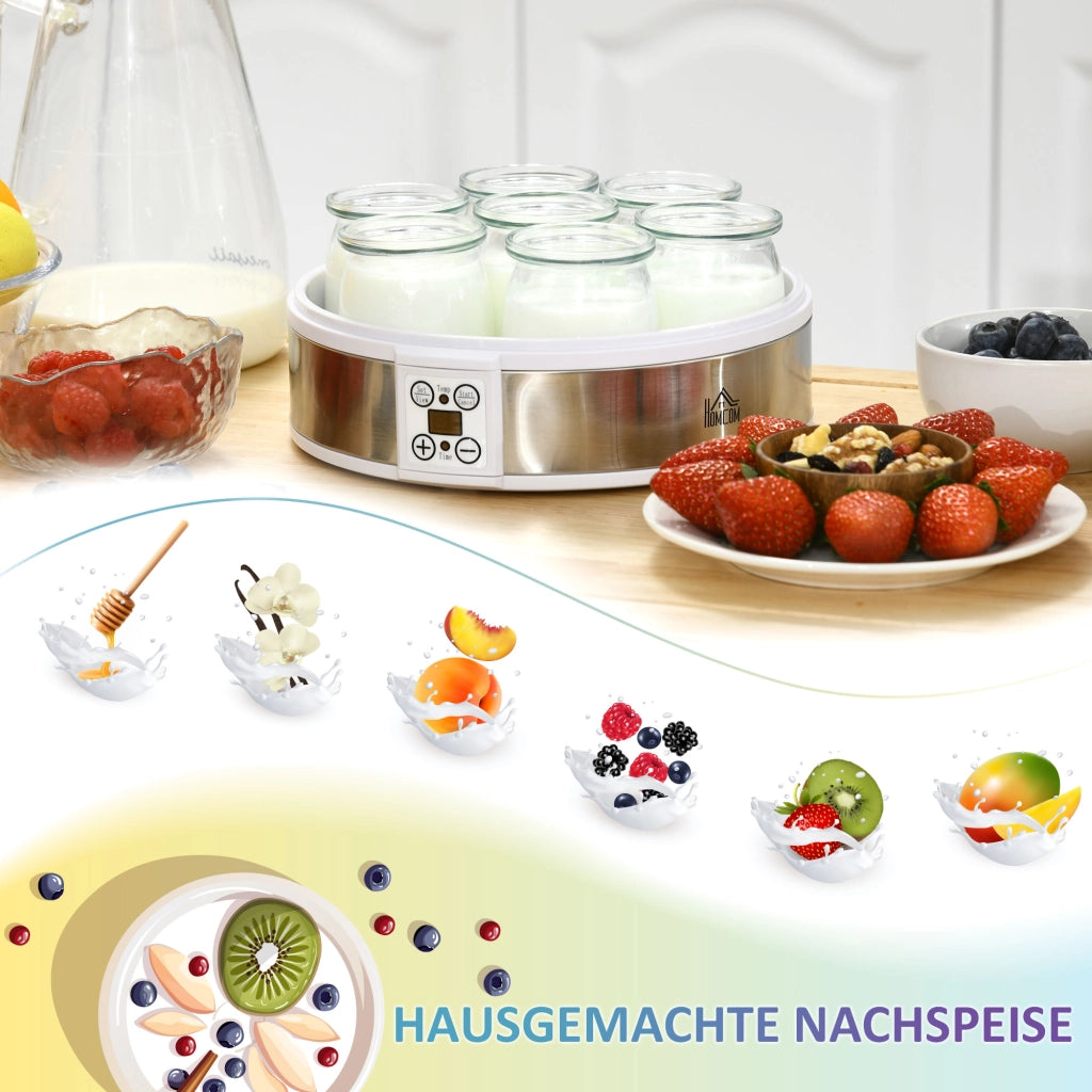 Macchina per Yogurt ¨C Xylo ¨C Acciaio Inossidabile con 7 Barattoli, 24x24x13 cm, Argento e Bianco