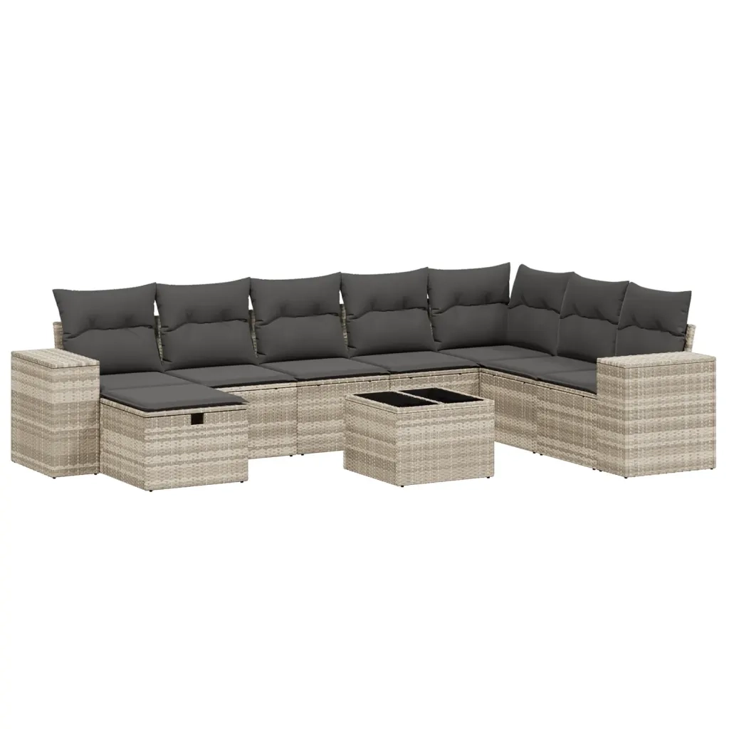 Set Divano da Giardino 9pz con Cuscini Grigio Chiaro Polyrattan 3264528
