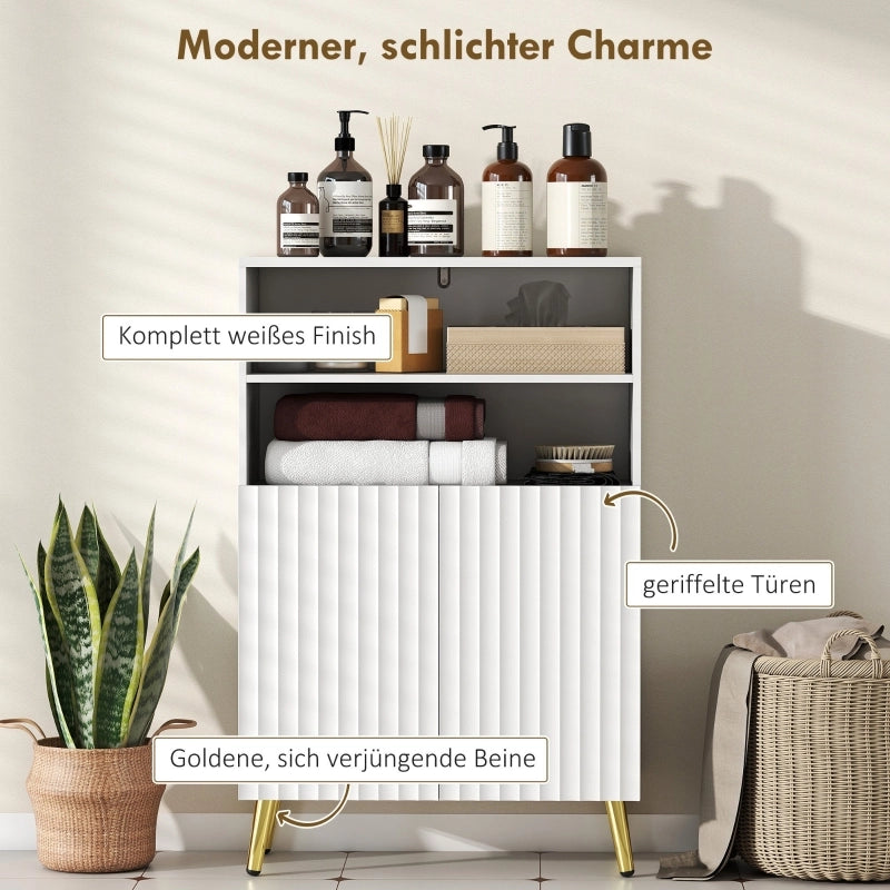 Mobile bagno con ante scanalate a chiusura ammortizzata, bianco e oro