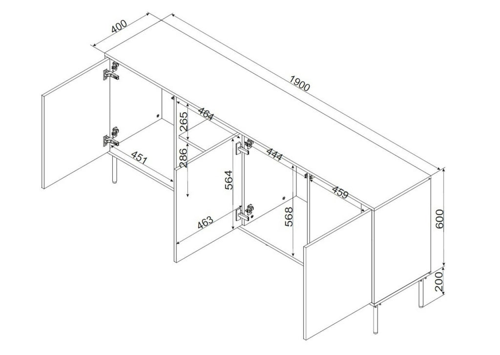 Madia Mestrino, Credenza un Ripiano, 190x40x80h cm Nero