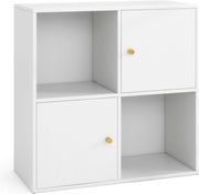 Scaffale per libri con 4 cubi, libreria a 2 livelli con porte, scomparti aperti, mobile ausiliario moderno, per soggiorno, studio, ufficio, 60 x 29 x 60 cm, bianco