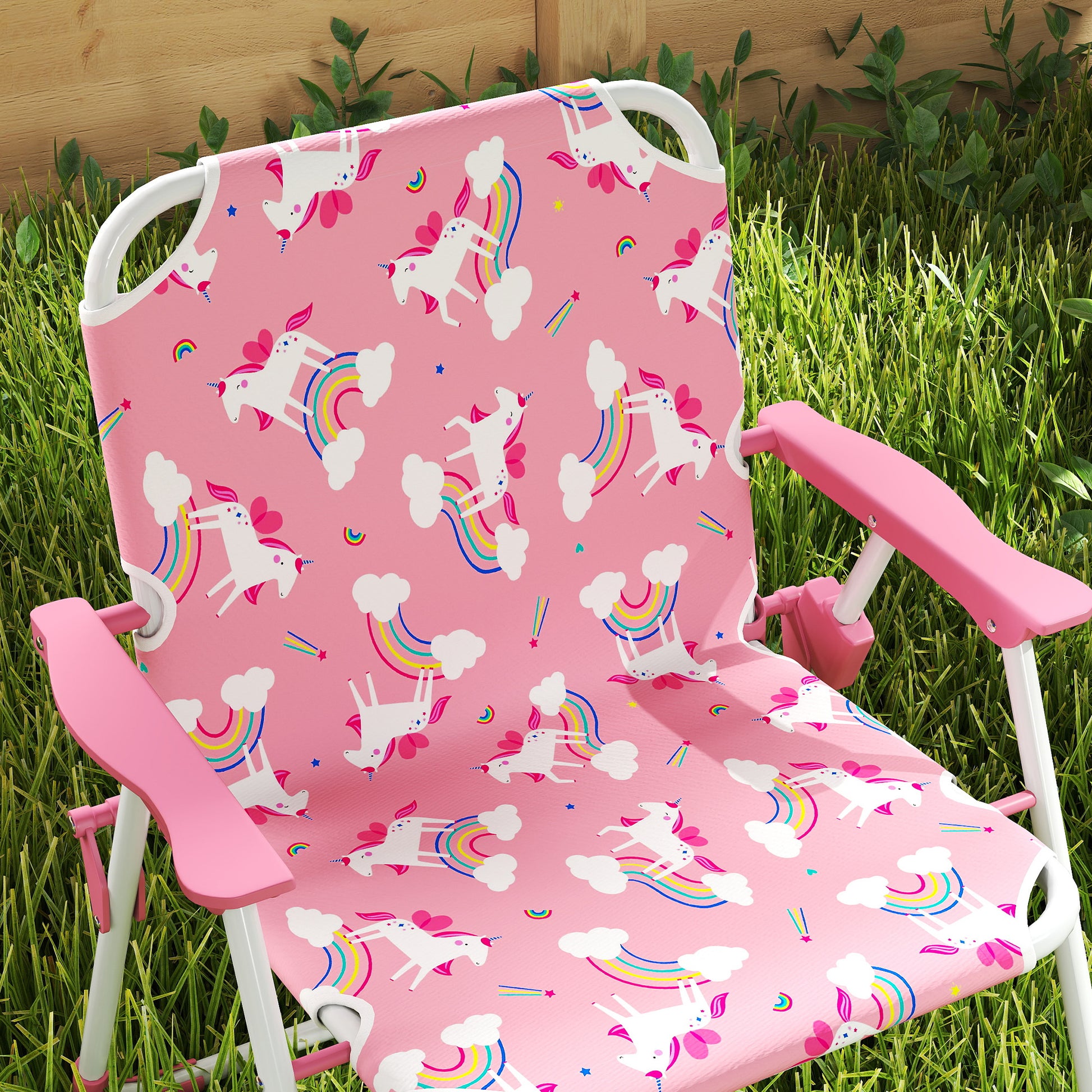 Set Tavolo e Sedie per Bambini con Ombrellone per Esterno in Acciaio Rosa
