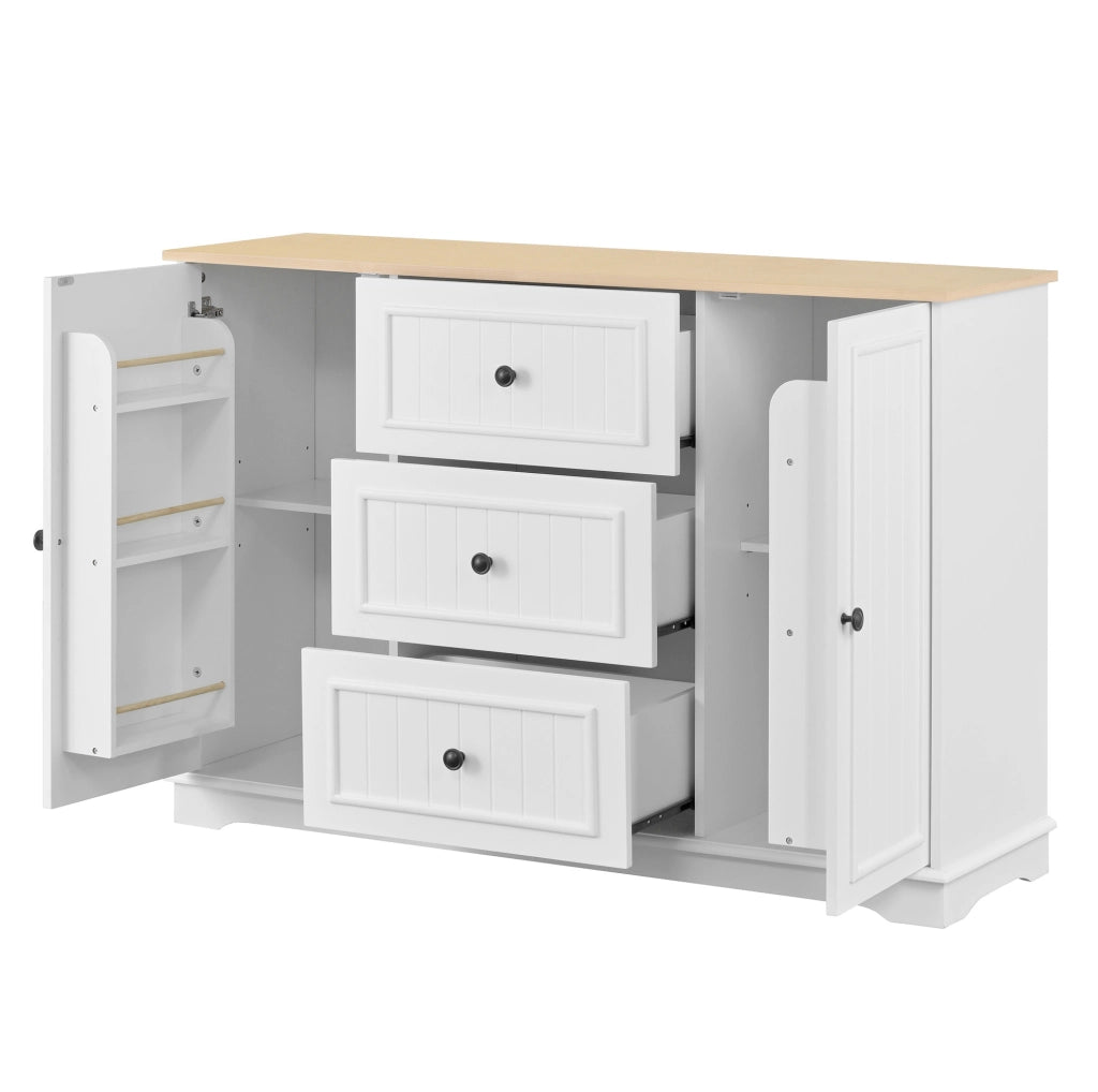 Credenza da pranzo 126x40x86 cm in MDF bianco, 3 cassetti