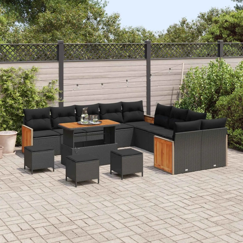 Set Divano da Giardino con cuscino 18 pcs Nero polyrattan
