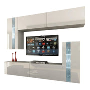 Set di mobili da salotto bianchi, sospesi collezione CEPTO XXX. 203cm, 6 pezzi, led, modulari.