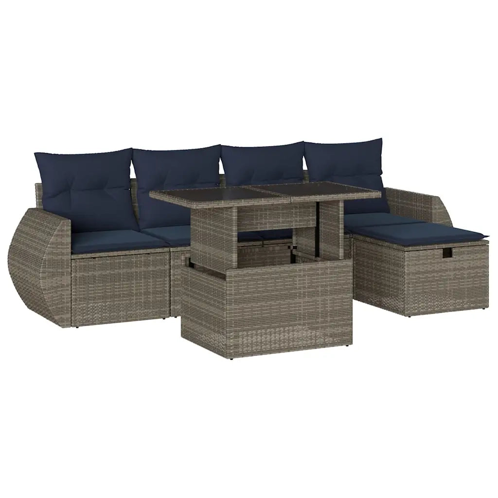 Set Divani da Giardino 6 pz con Cuscini Grigio in Polyrattan 3275131