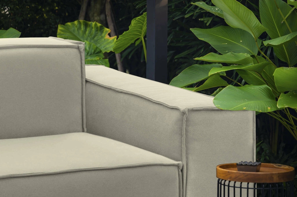 Divano fisso Lepidolite, Divano componibile a 2 posti lineare, Made in Italy, SofÒ  moderno da soggiorno in tessuto, Cm 220x95h70, Beige
