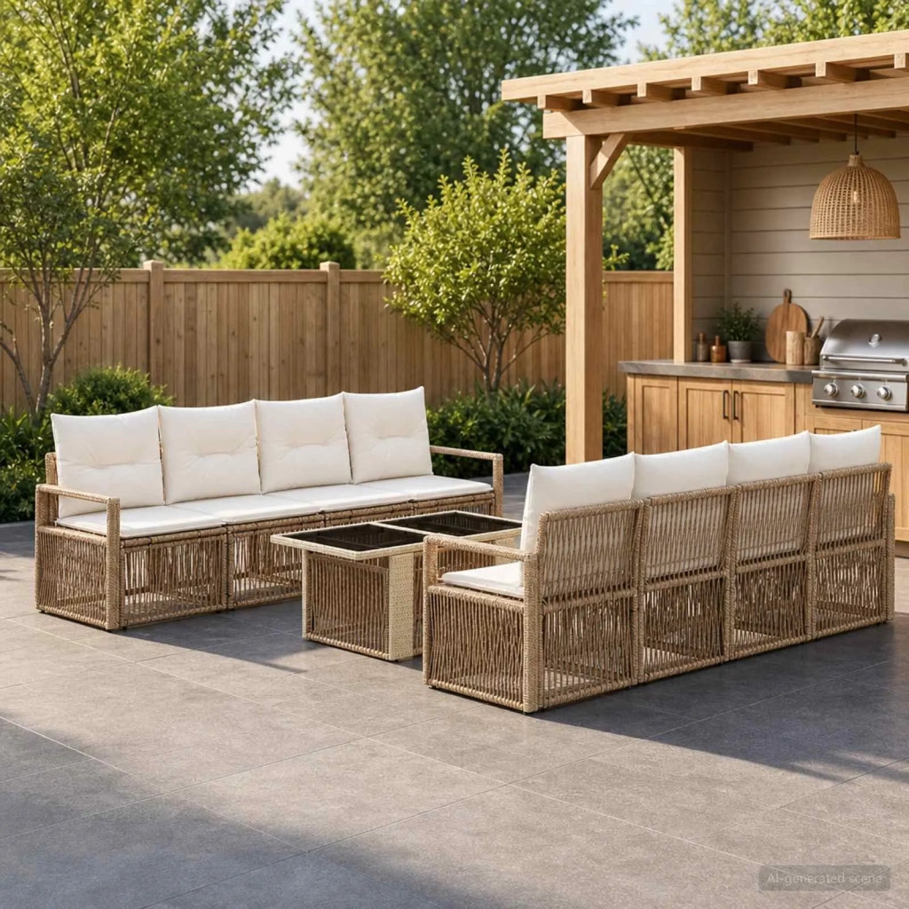 Set Divano da Giardino 9 pz Beige e Bianco Crema polyrattan 3437067