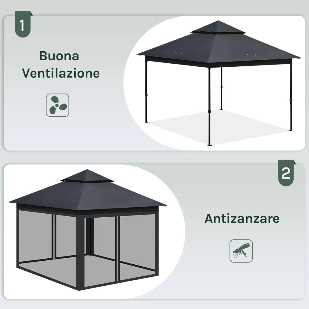 Gazebo da Giardino per Esterni, Gazebo 3x3 Pieghevole Impermeabile, con Zanzariera Rimovibile, Doppio Tetto, Borsa per Trasporto, Resistente ai Raggi UV, Antracite