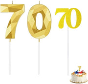 Candele per compleanni in oro - Accessori per compleanni - 70° Compleanno - 2 pezzi - 10,8 x 3,5 cm - Unisex - Candele per compleanni