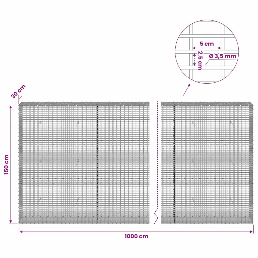 Gabione con filo da 3,5 mm e rete da 5x2,5 cm 1000x30x150 cm 3461798
