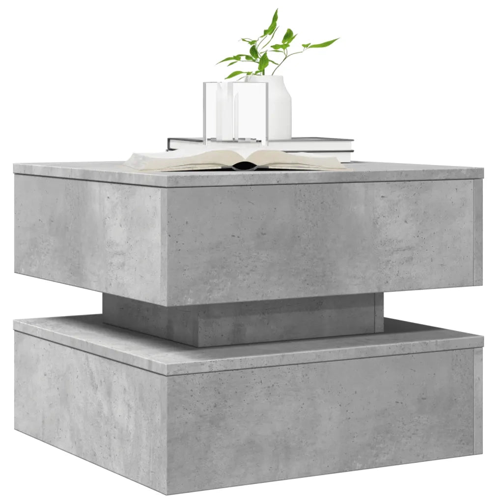 Tavolino da salotto | Tavolino da caff¨¨ | Tavolino da Soggiorno con Luci LED Grigio Cemento 50x50x40 cm