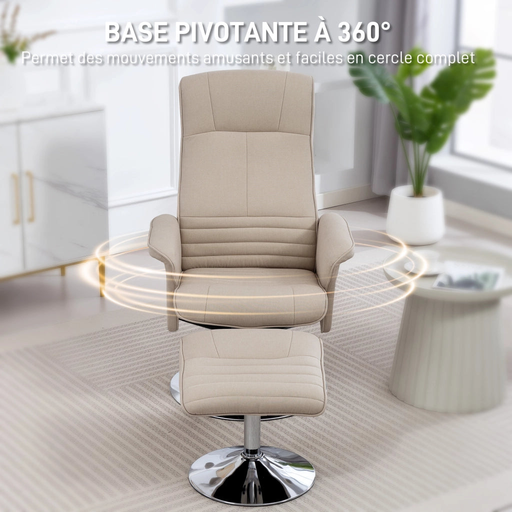 Poltrona relax reclinabile 135¡ã girevole 360¡ã con poggiapiedi ¨C Xylo ¨C tessuto beige