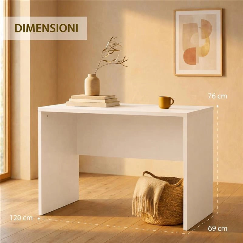 SCRIVANIA RETTANGOLARE MODERNA PER CAMERA DIMENSIONI 76X120X69 CM, COLORE OSSIDO BIANCO