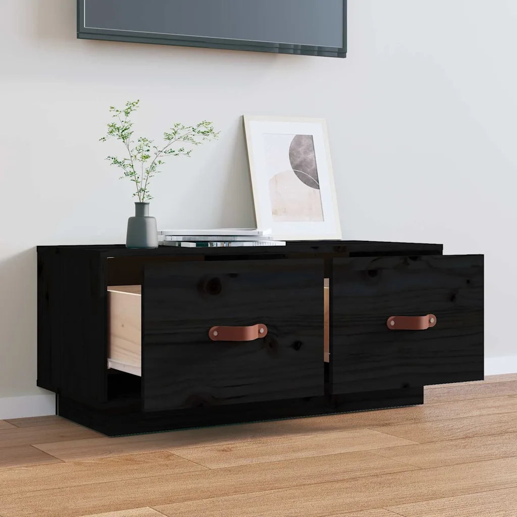 Mobile Porta TV-Mobile per TV-Credenza TV Nero 80x34x35 cm in Legno Massello di Pino