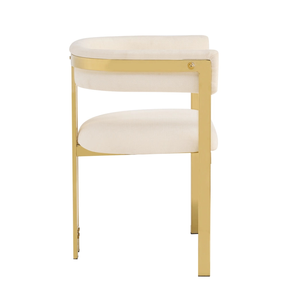 2 sedie da pranzo in chenille beige e oro, schienale semicircolare, struttura in metallo, set da 2