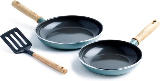 Impasto Anti-aanbak 3-delige Piatto Cottura 20 cm & 24 cm - Spatola a schiuma - Senza PFAS - Induzione - Blu fumo