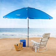 Ombrellone resistente al vento pieghevole inclinabile blu Ø 220 cm con protezione UV 50 schermo da vento grande ombrellone per il mare