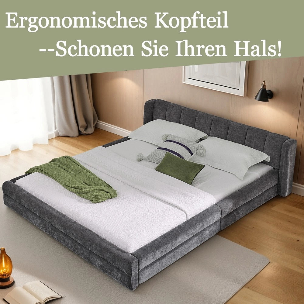 Letto Matrimoniale Imbottito ¨C MINIMAL ¨C Tessuto Chenille, Grigio Scuro, 160x200