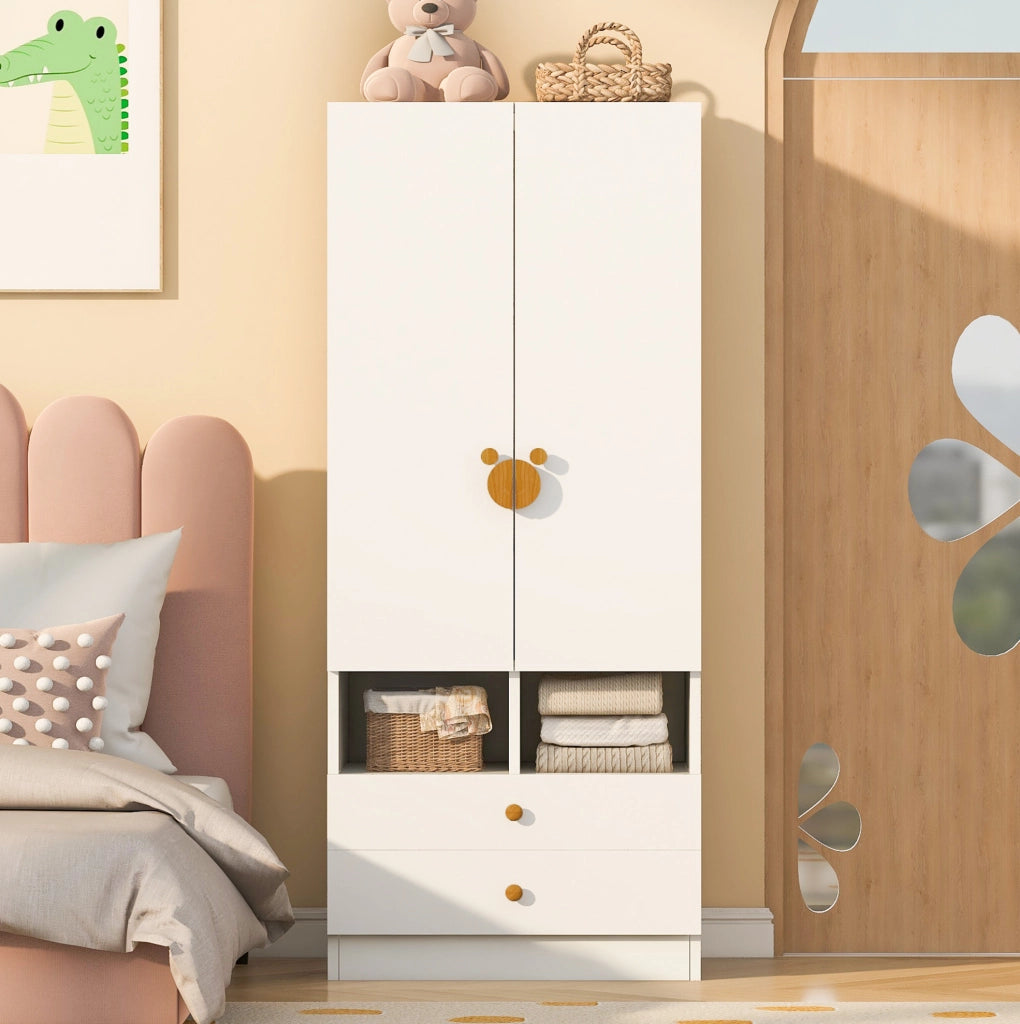 Armadio guardaroba 70x50x170 cm con 2 ante, 2 cassetti e vani in compensato e MDF bianco