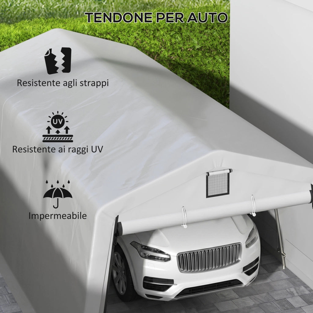 Tendone per Auto e Feste con 2 Finestre Laterali. in Acciaio Zincato e PE. 618x265/330x240 cm. Grigio Chiaro