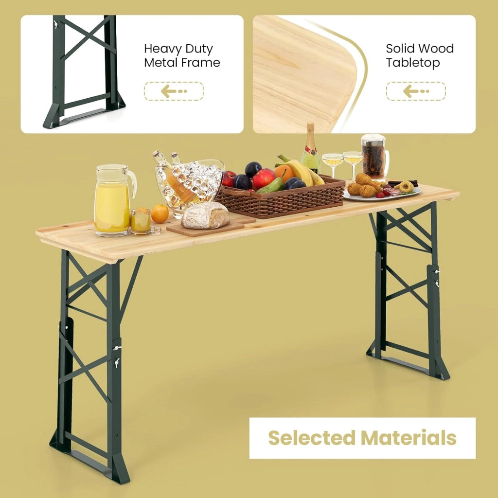 Tavolo pieghevole per birra, altezza 75 cm/105 cm, tavolo da buffet per esterni, con foro per ombrellone, 168,5 cm, tavolo da bar e birra, tavolo da festa, tavolo pieghevole per terrazza e