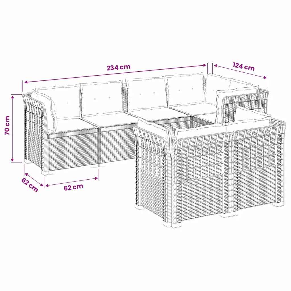 Divano 7 Posti da Giardino con Cuscini Aspetto Rattan PP 3444162