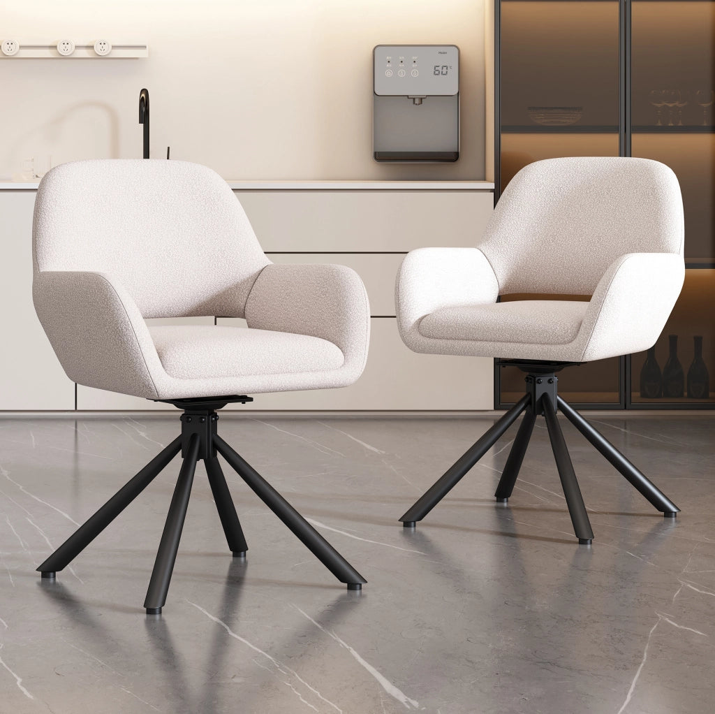 Set di 4 sedie girevoli con braccioli in sherpa bianco