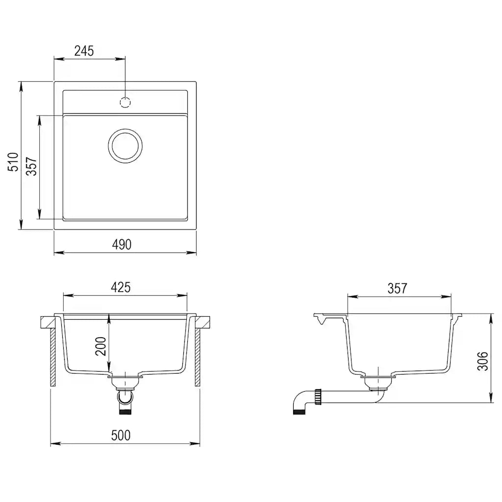 Lavello da Cucina in Granito Vasca Singola Grigio CFW9688246