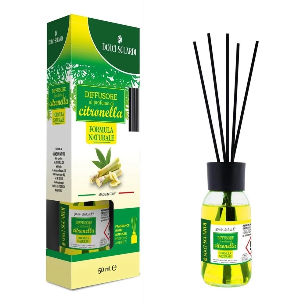Trade Shop - Set 12pz Diffusore Ambienti 50ml Profumo Citronella Con Bastoncini Formula Naturale 018823 -