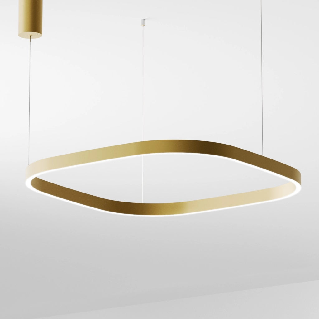 Lampada a Sospensione CRISEIDE S/1G Q Quadrata LED 80W 4200lm 3000K dimmerabile alluminio Oro spazzolato - Gealuce