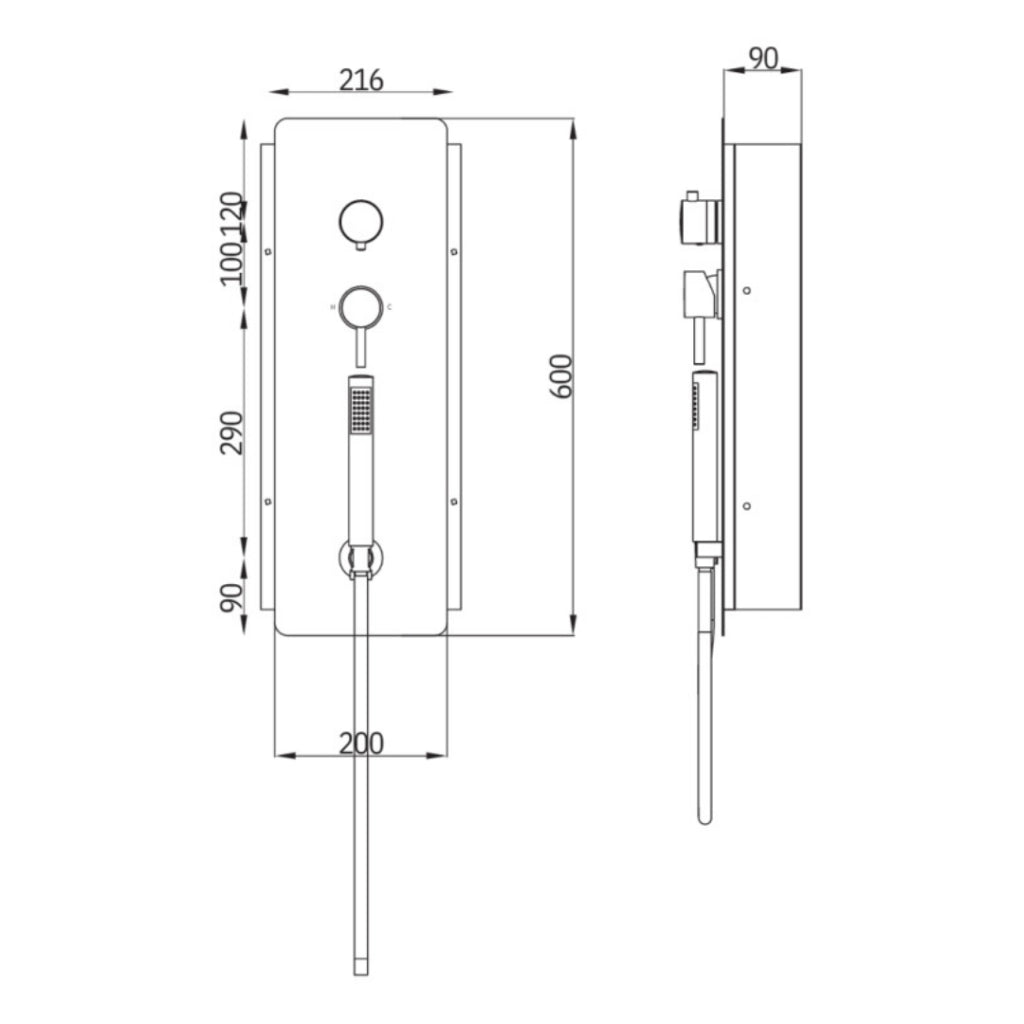 Wall kit a parete da incasso a muro acciaio inox + soffione doccia a parete acciaio inox punta quadrata con cascata
