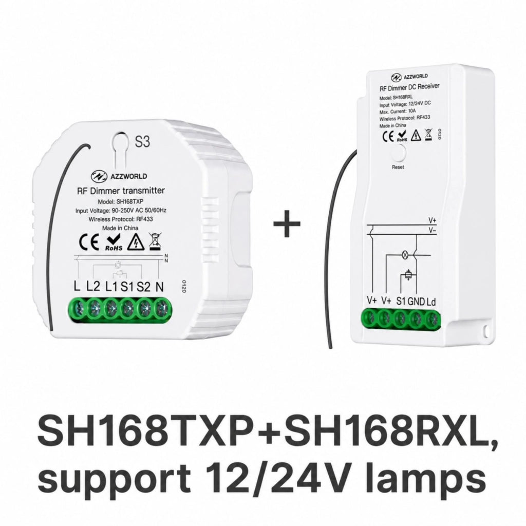 Ricevitore RF DC Led Dimmer Senza Fili 12V 24V 10A Ingresso Radio Frequenza e Pulsante NO