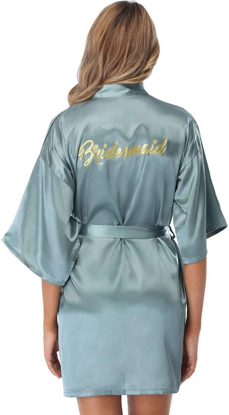 Kimono Badjas per Sposa e Damigella con collo a V e cintura per Donne in Tela Satinata colore Verde per taglia XXL