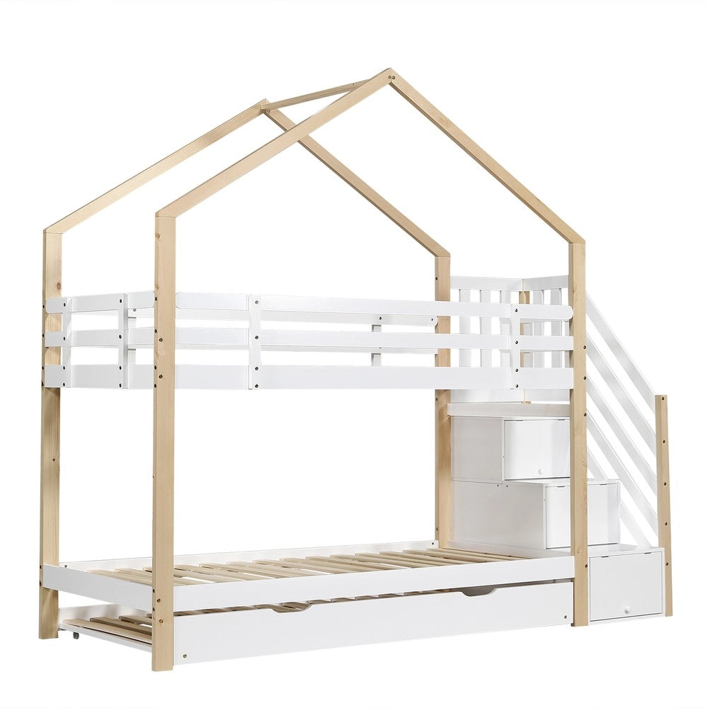 Letto a Castello con Letto Estraibile ¨C MINIMAL ¨C Legno, Cassetti, 90x200 cm