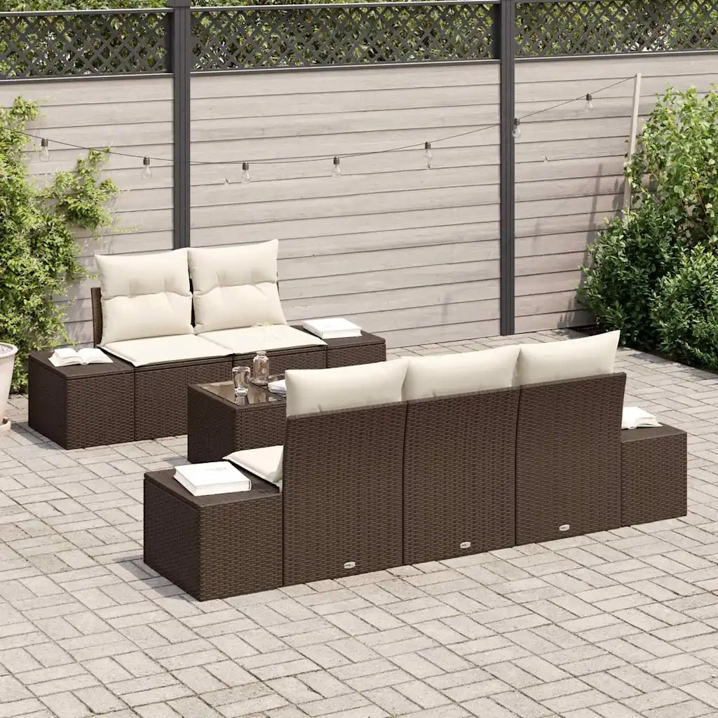 Set Divano da Giardino 6 pcs Marrone e Crema polyrattan