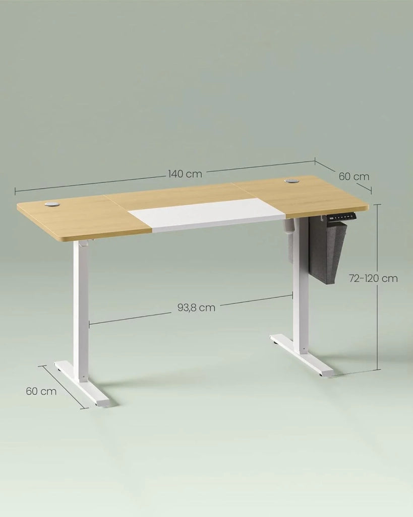 Scrivania elettrica regolabile in altezza con funzione di memoria 4 posizioni di altezza tasca portaoggetti struttura in acciaio piano spesso 140 x 60 x (72-120) cm marrone 12_0004556